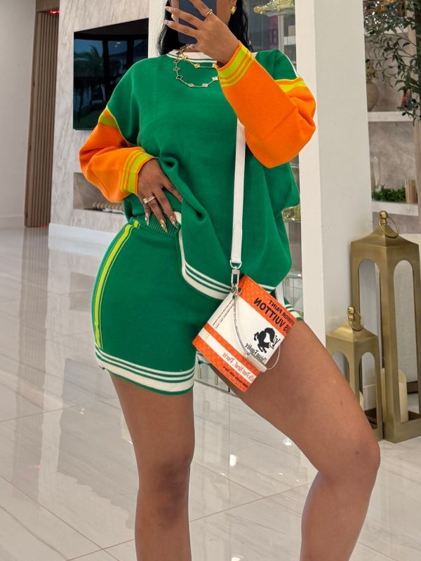 Colorblock Knit Shorts Set