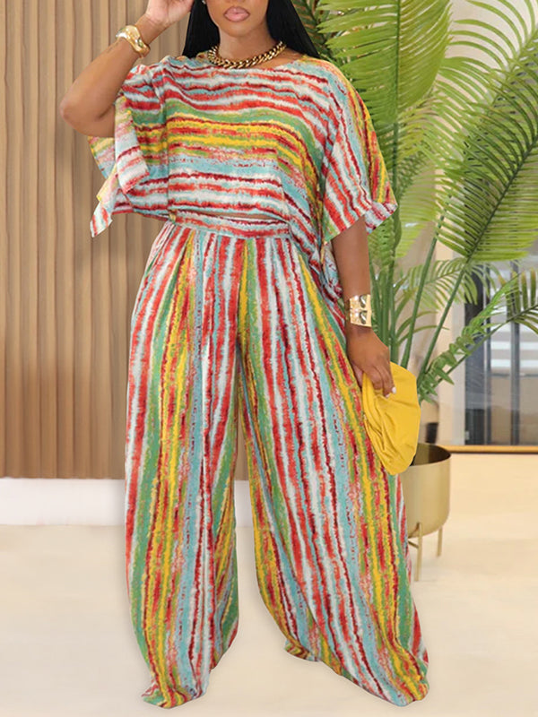 Stripe Top & Wide-Leg Pants Set