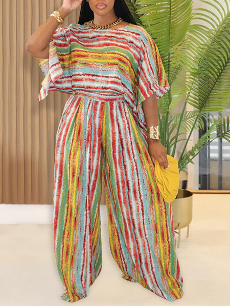 Stripe Top & Wide-Leg Pants Set