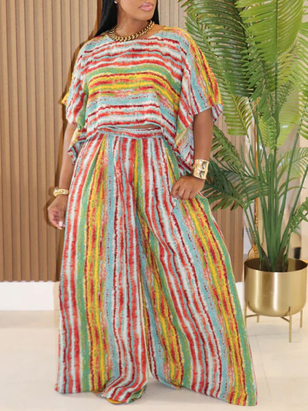 Stripe Top & Wide-Leg Pants Set