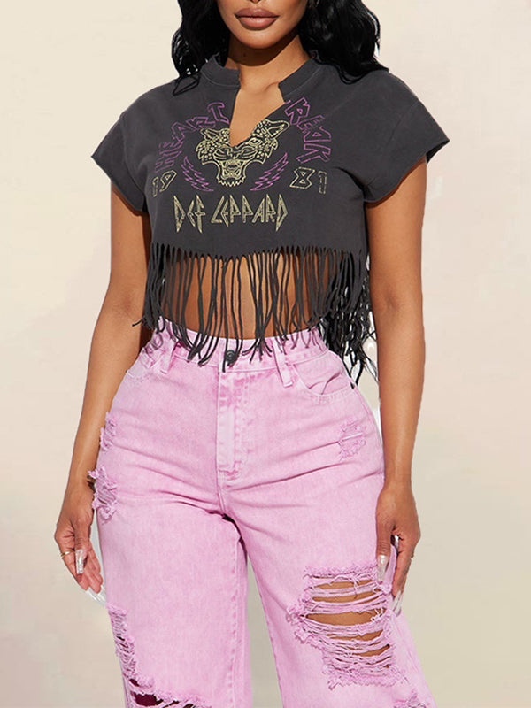 Fringe V-Neck Tee