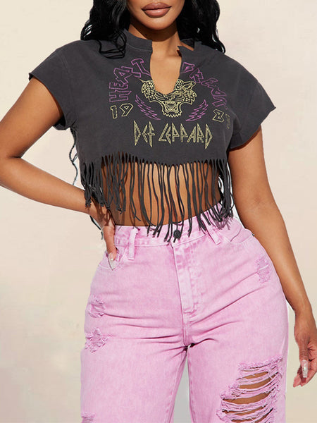Fringe V-Neck Tee
