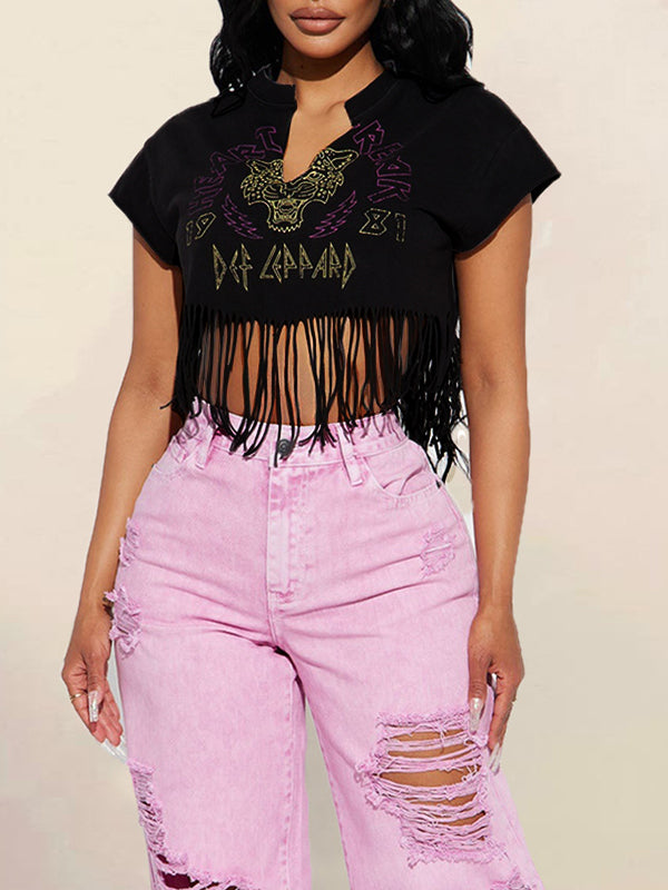 Fringe V-Neck Tee