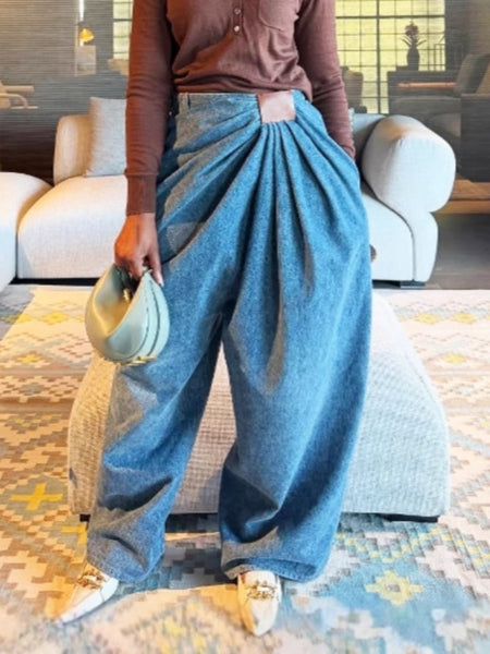 Ruched Wide-Leg Jeans