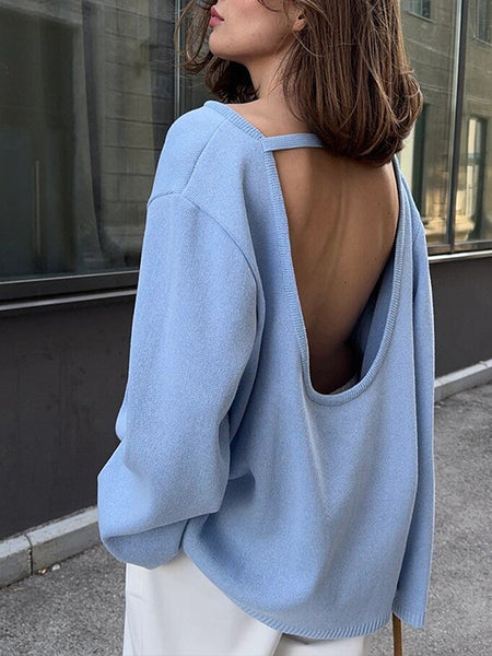 Solid Open-Back Sweater