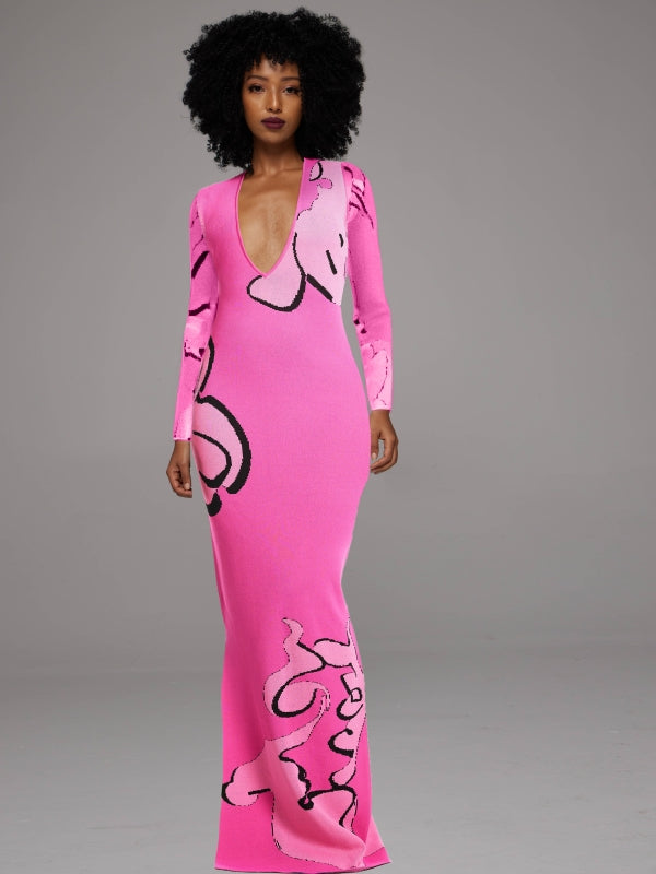 Printed V-Neck Maxi Dress