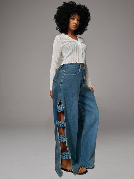 Side Slit Cutout Jeans