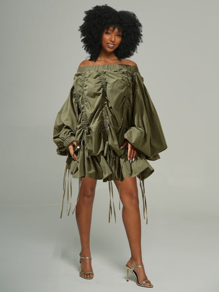 Solid Off-Shoulder Ruched Dress