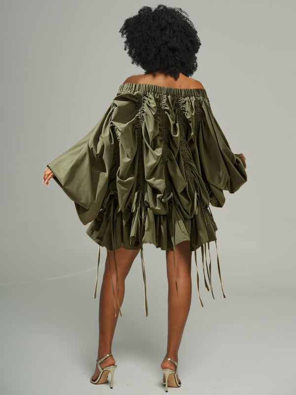 Solid Off-Shoulder Ruched Dress
