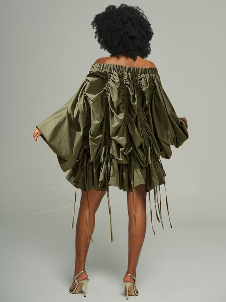 Solid Off-Shoulder Ruched Dress
