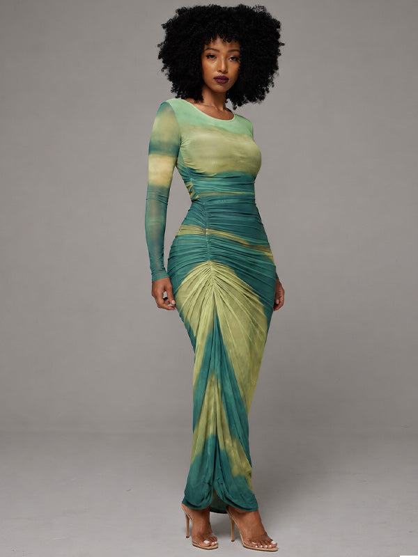 Printed Ruched Maxi Dress