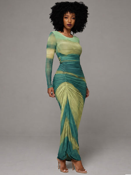 Printed Ruched Maxi Dress