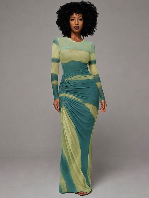Printed Ruched Maxi Dress