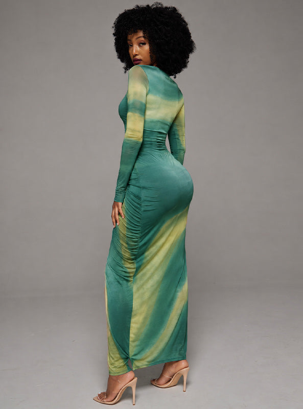 Printed Ruched Maxi Dress