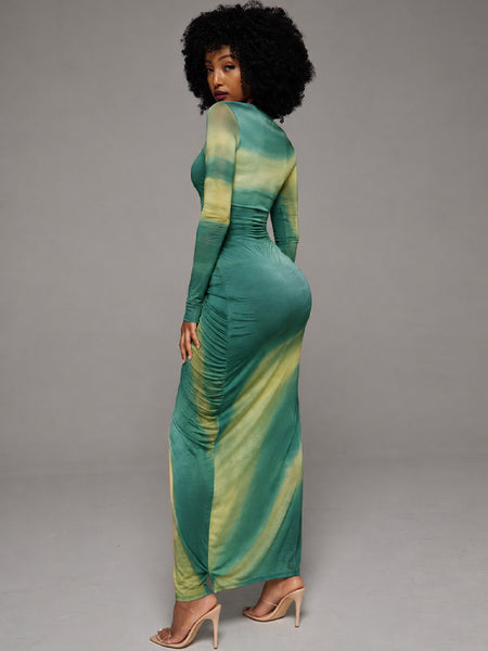 Printed Ruched Maxi Dress