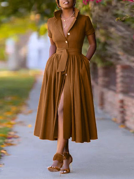 Solid Tied Shirt Dress