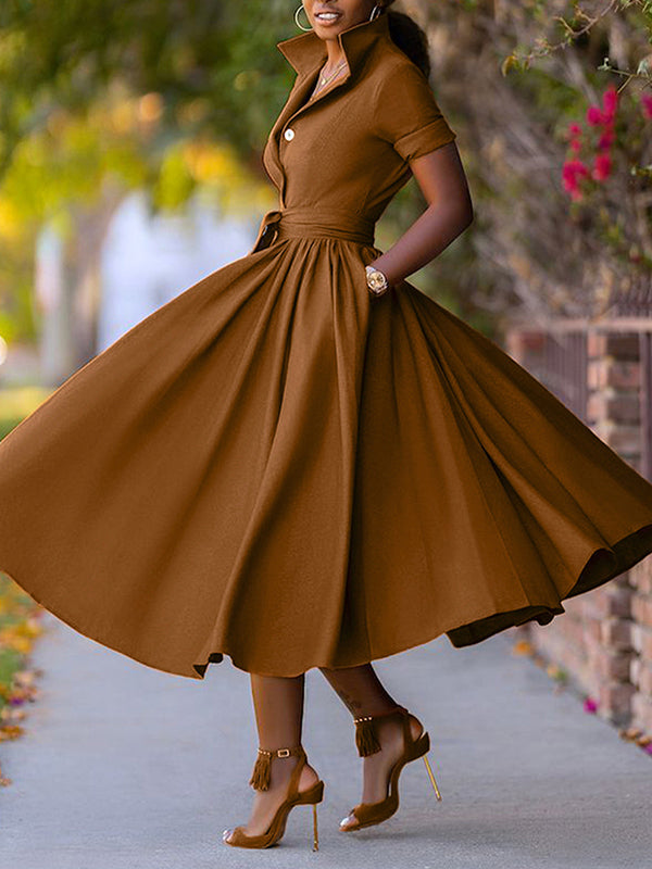 Solid Tied Shirt Dress