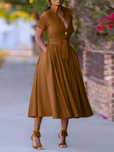 Solid Tied Shirt Dress