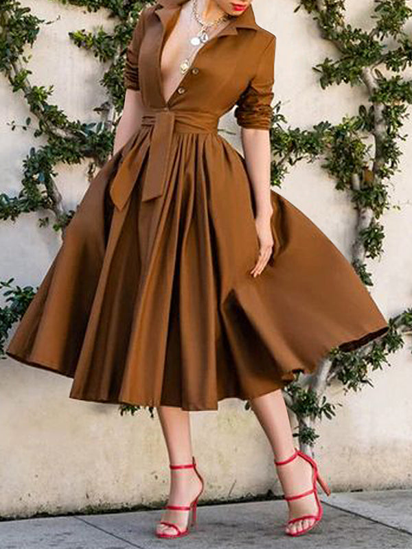 Solid Tied Shirt Dress