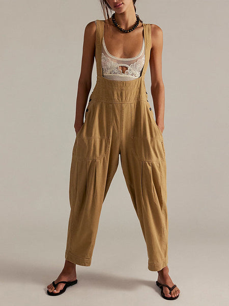 Solid Adjustable-Strap Jumpsuit