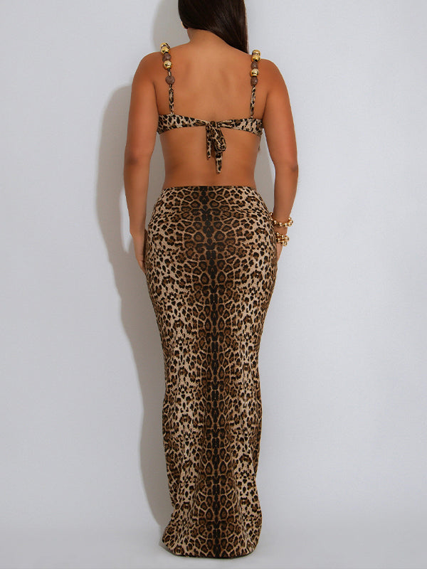 Leopard Bra Top & Skirt Set