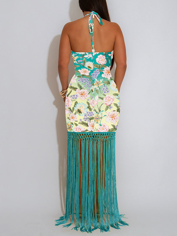 Fringe Combo Halter Dress