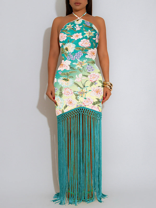 Fringe Combo Halter Dress
