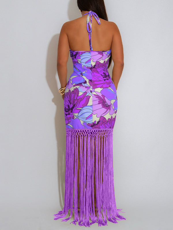 Fringe Combo Halter Dress