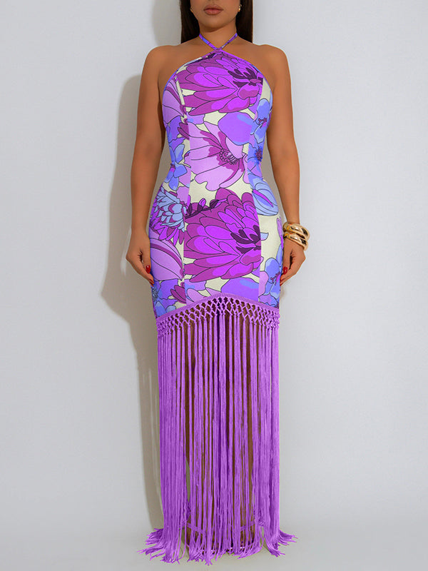 Fringe Combo Halter Dress