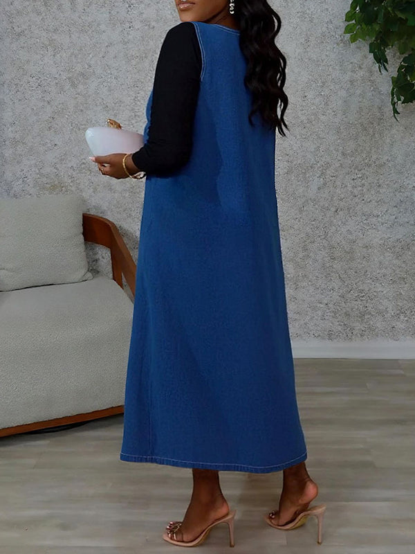 Button-Front Sleeveless Denim Dress
