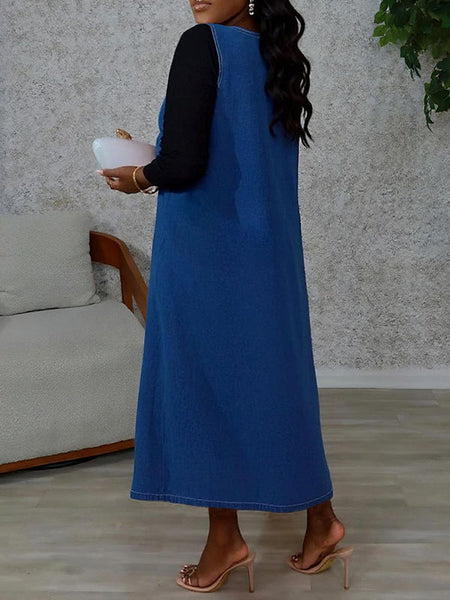 Button-Front Sleeveless Denim Dress