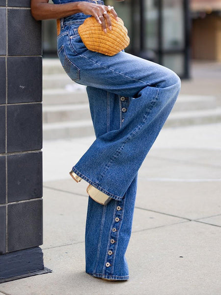 Button Straight Jeans