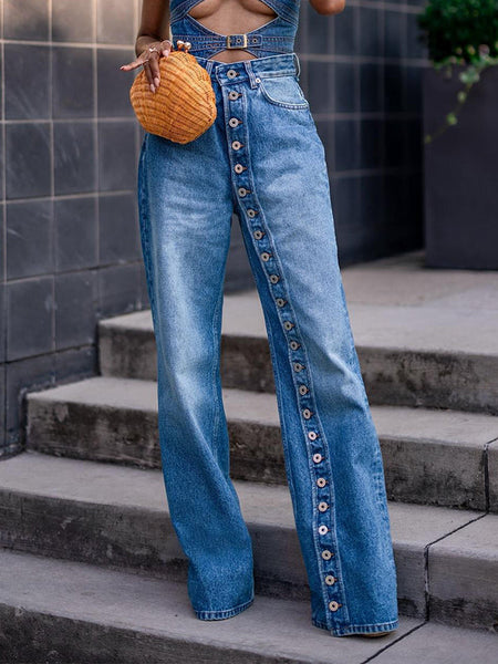 Button Straight Jeans