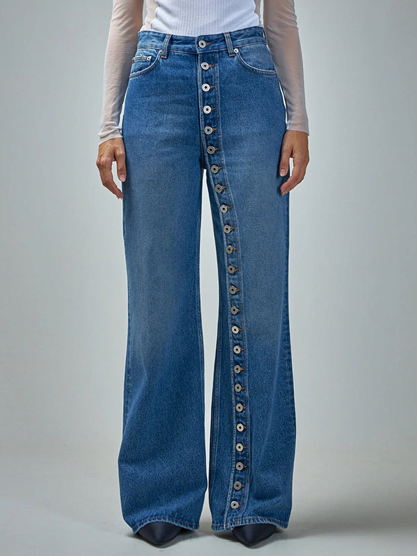 Button Straight Jeans