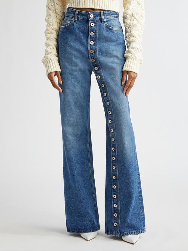 Button Straight Jeans