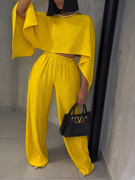 Boat-Neck Asymmetric Top & Pants Set