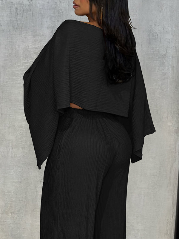 Boat-Neck Asymmetric Top & Pants Set