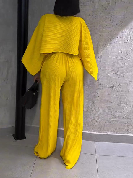 Boat-Neck Asymmetric Top & Pants Set