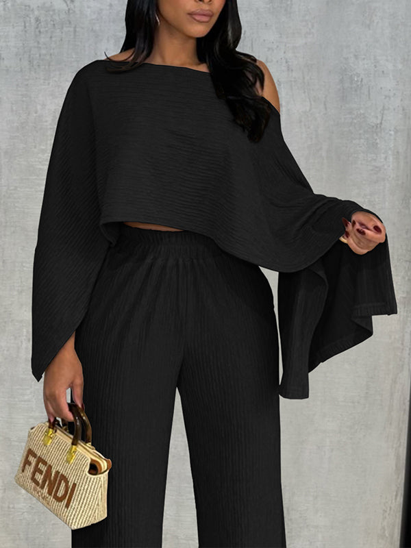 Boat-Neck Asymmetric Top & Pants Set