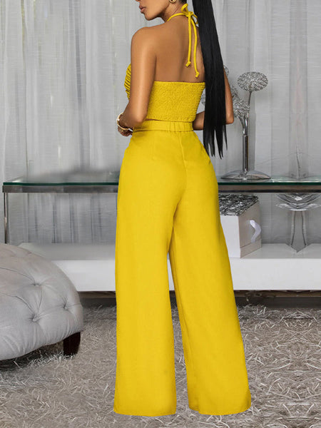 Tied Halter Top & Wide-Leg Pants Set