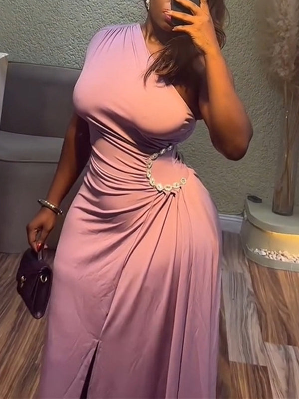 One-Shoulder Slit Dress