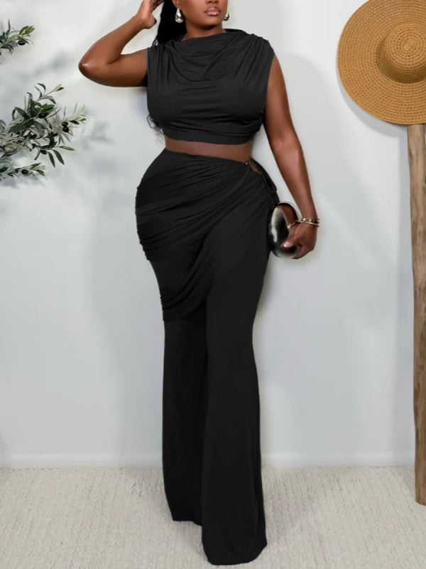 Solid Ruched Tank Top & Pants Set