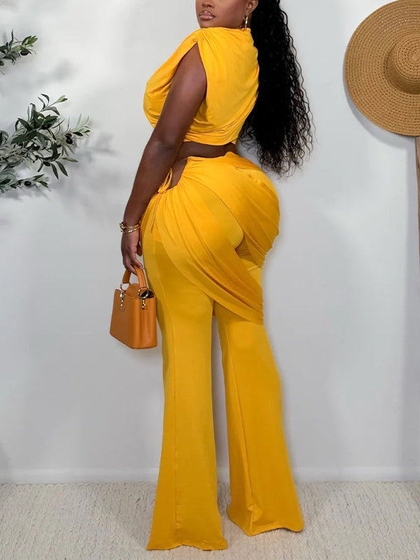 Solid Ruched Tank Top & Pants Set