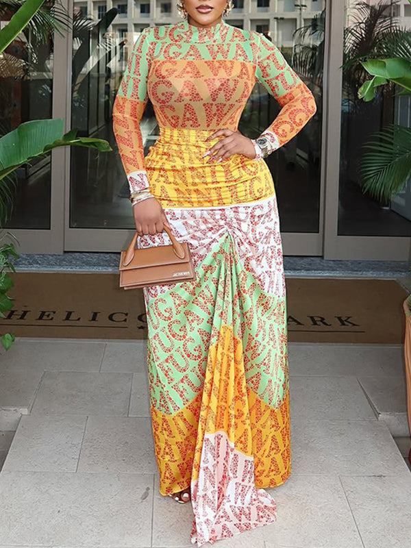 Printed Sheer Ruched Dress