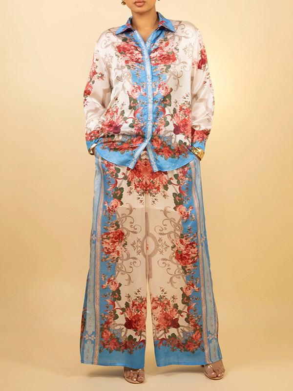 Printed Shirt & Wide-Leg Pants Set