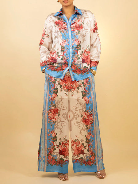 Printed Shirt & Wide-Leg Pants Set