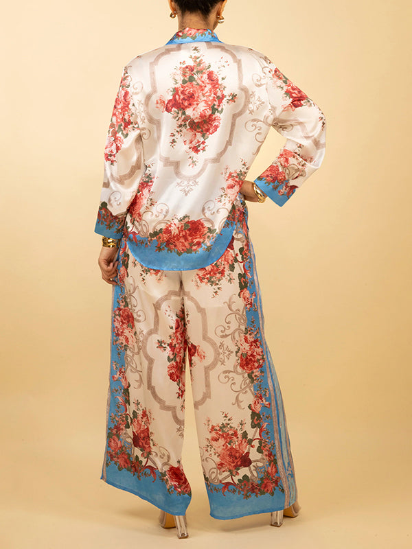 Printed Shirt & Wide-Leg Pants Set