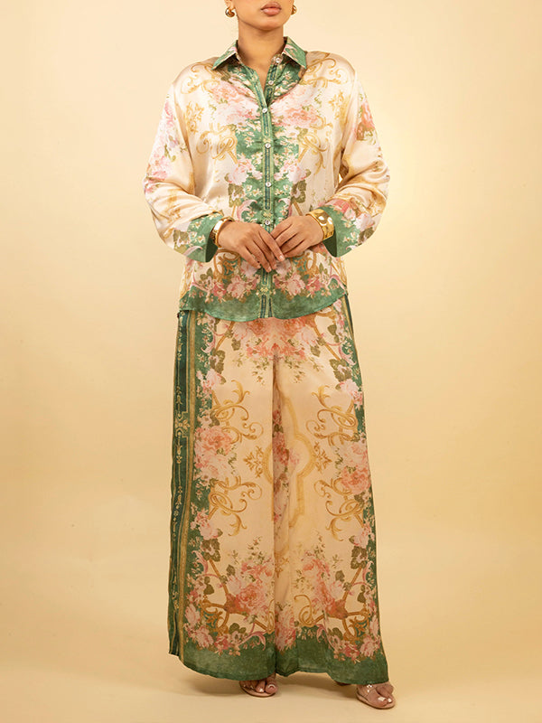 Printed Shirt & Wide-Leg Pants Set