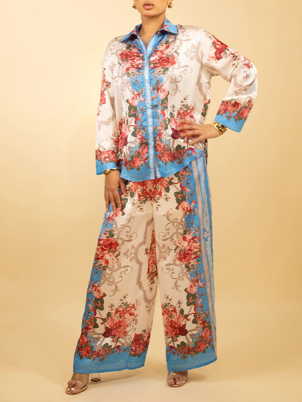 Printed Shirt & Wide-Leg Pants Set