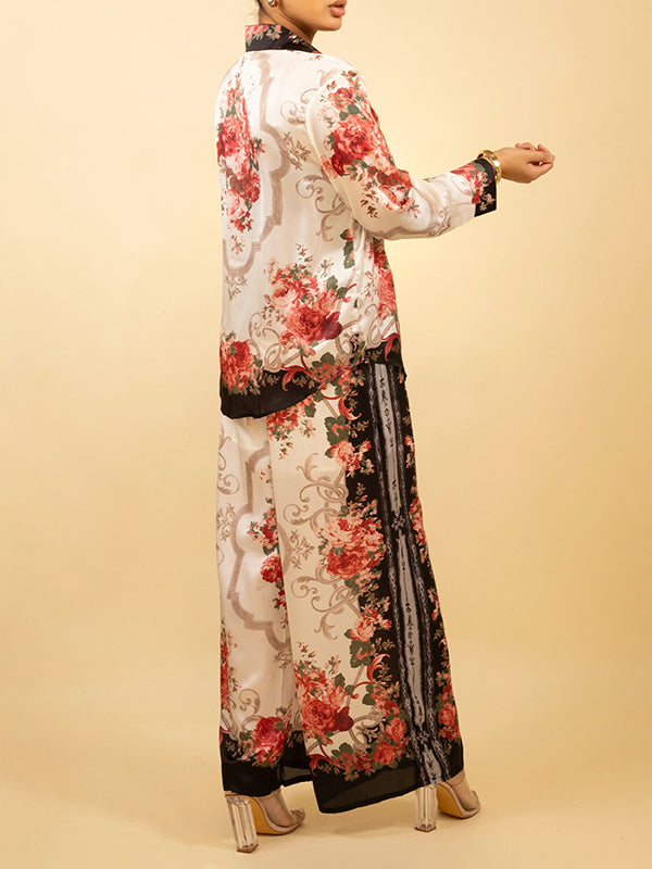 Printed Shirt & Wide-Leg Pants Set